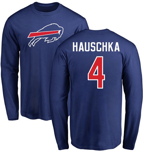 Men NFL Buffalo Bills #4 Stephen Hauschka Royal Blue Name and Number Logo Long Sleeve T Shirt